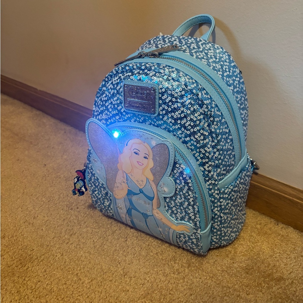 Loungefly Disney Sequin Sparkle Light Up Pinocchio Fairy Mini Backpack - Picture 4 of 14